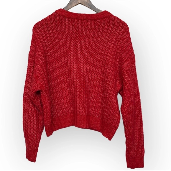 American Eagle Pullover Sweater Women Size Medium Red Crew Neck Waffle Knit - Picture 5 of 6